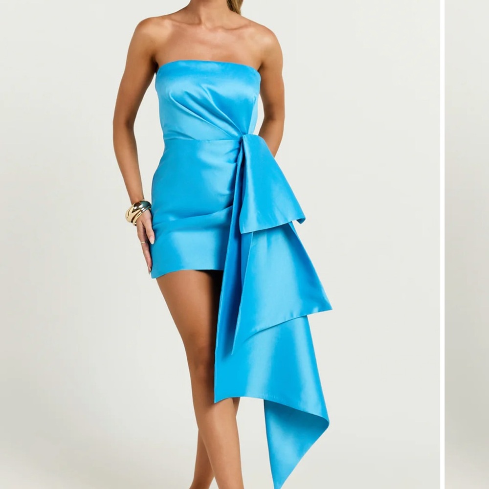 Showpo Strapless Turquoise Dress with Bow